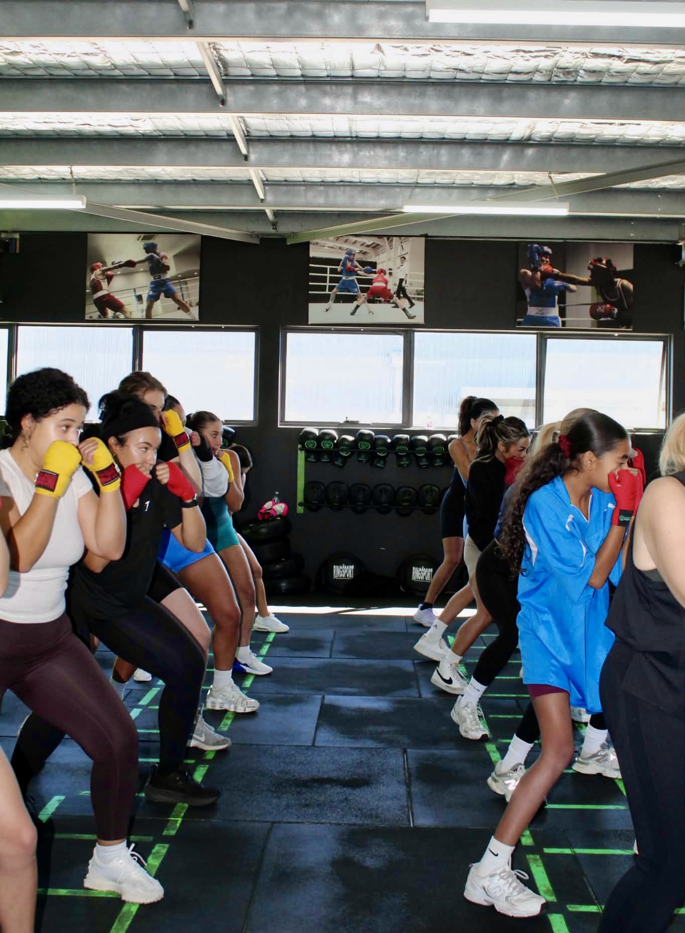 Female boxing class in formation